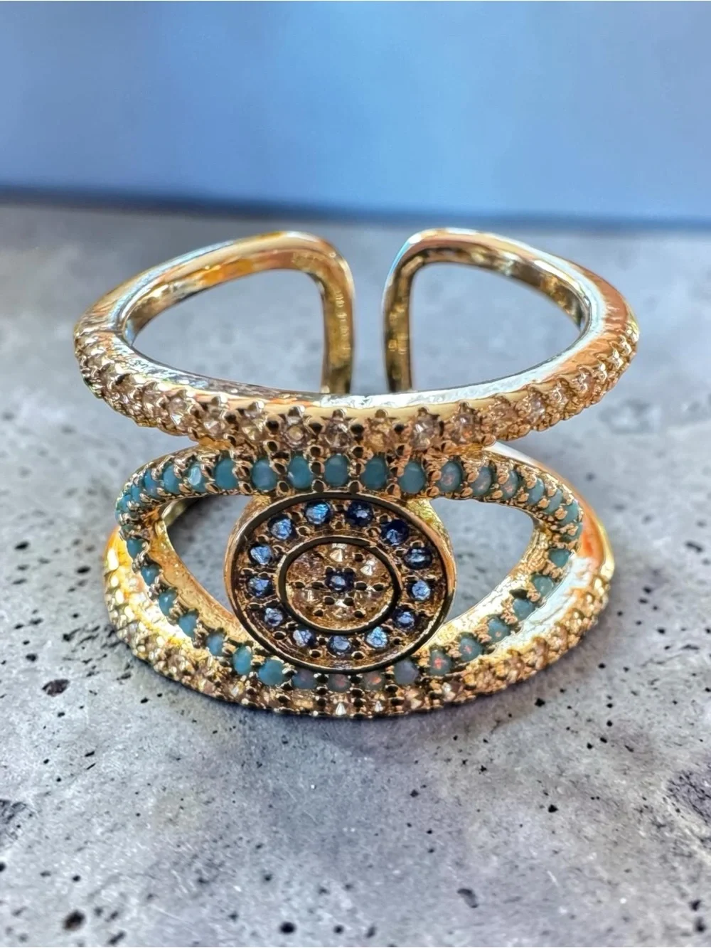 Bohemian Evil Eye Multilayered Crystals Statement Ring. New.